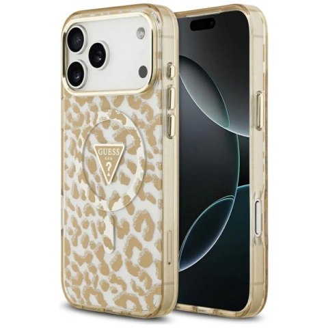 Etui Guess Leopard Glitter MagSafe do iPhone 17 Pro Max - brązowe Guess