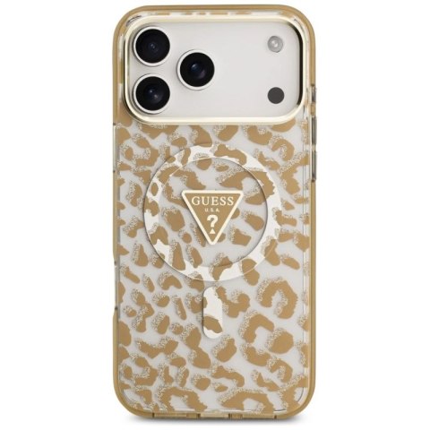 Etui Guess Leopard Glitter MagSafe do iPhone 17 Pro Max - brązowe Guess