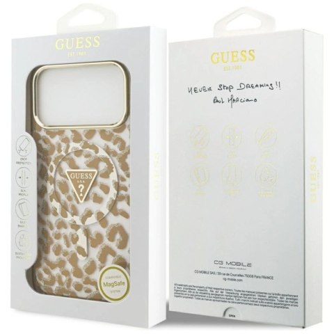 Etui Guess Leopard Glitter MagSafe do iPhone 17 Pro Max - brązowe Guess