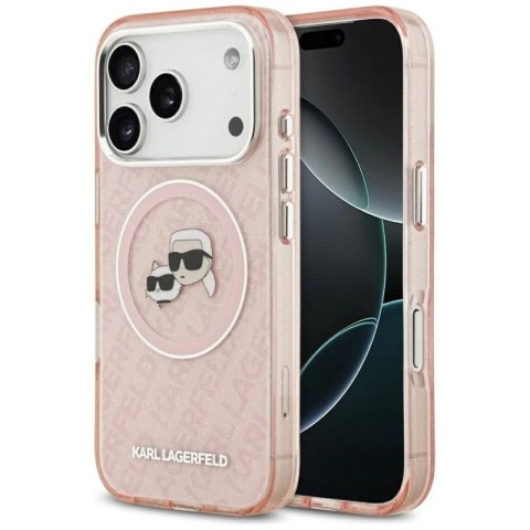 Etui Karl Lagerfeld IML Glitter Karl & Choupette Heads Logo MagSafe do iPhone 17 Pro - różowe Karl Lagerfeld