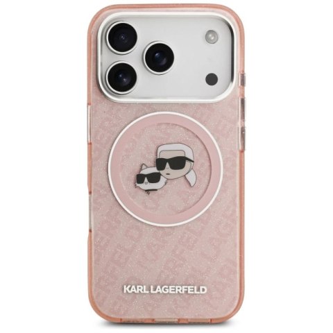 Etui Karl Lagerfeld IML Glitter Karl & Choupette Heads Logo MagSafe do iPhone 17 Pro - różowe Karl Lagerfeld