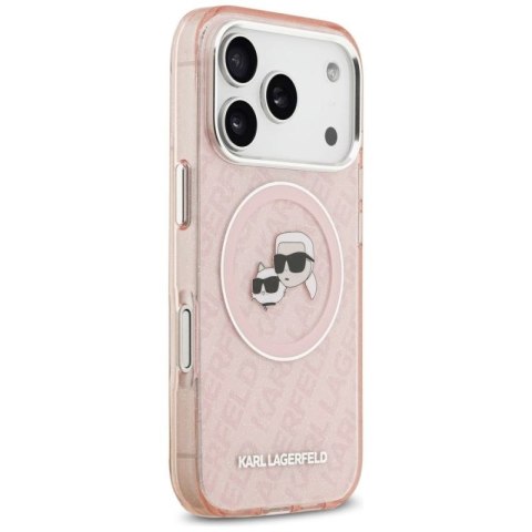 Etui Karl Lagerfeld IML Glitter Karl & Choupette Heads Logo MagSafe do iPhone 17 Pro - różowe Karl Lagerfeld