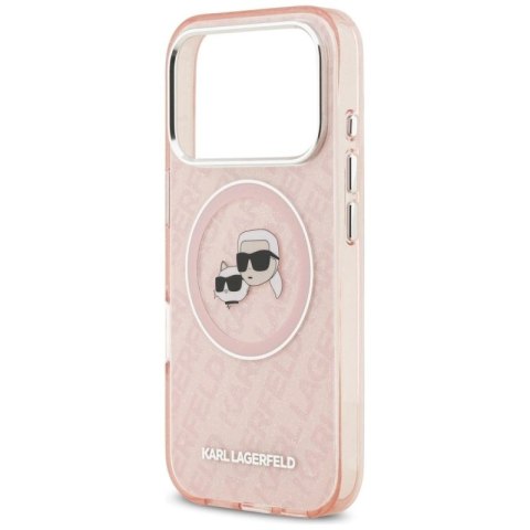 Etui Karl Lagerfeld IML Glitter Karl & Choupette Heads Logo MagSafe do iPhone 17 Pro - różowe Karl Lagerfeld