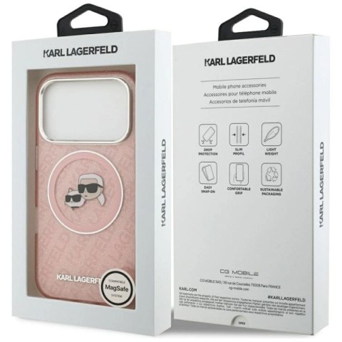 Etui Karl Lagerfeld IML Glitter Karl & Choupette Heads Logo MagSafe do iPhone 17 Pro - różowe Karl Lagerfeld