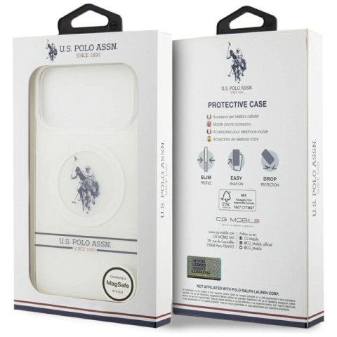 Etui US Polo DH and Bottom Stripe Logo MagSafe na iPhone 17 Pro Max - białe U.S. Polo Assn.