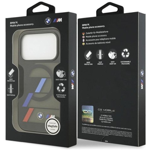 Etui BMW M IML Metal Buttons Tricolor Lines MagSafe na iPhone 17 Pro - czarne BMW
