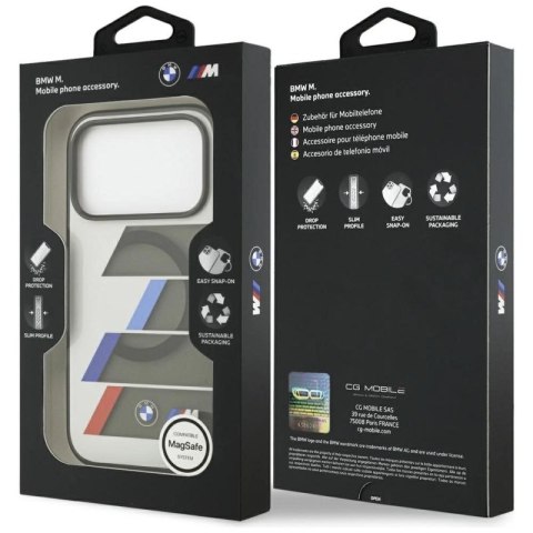 Etui BMW M IML Metal Buttons Tricolor Lines MagSafe na iPhone 17 Pro - szare BMW