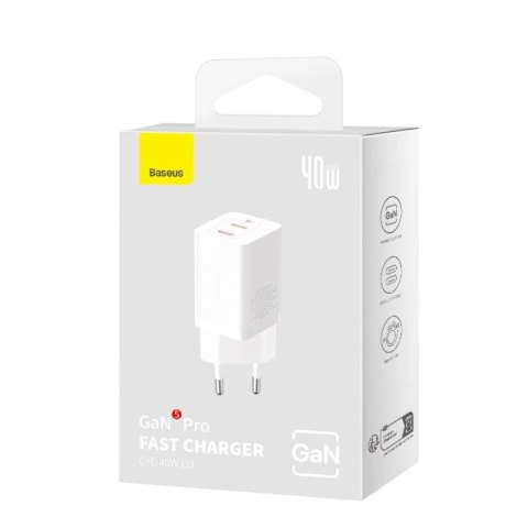 Ładowarka sieciowa Baseus GaN5 Pro 40W 2xUSB-C - biała Baseus