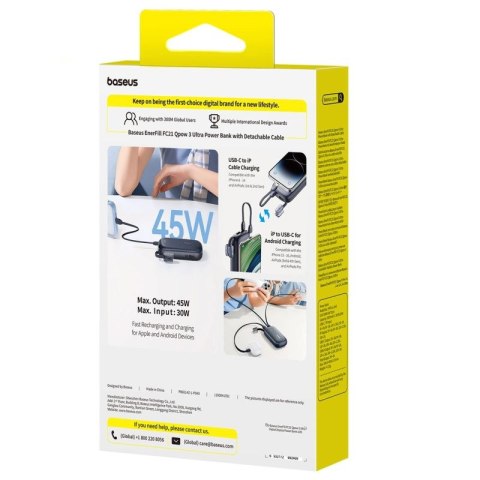 Powerbank Baseus EnerFill FC21 Qpow 3 Ultra 10000mAh 45W z dołączonym kablem-smyczą - czarny Baseus
