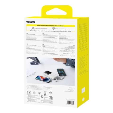 Powerbank Baseus Lipow 20000mAh 22,5W z dwoma wbudowanymi kablami z dodatkowym kablem Baseus Simple USB-A - USB-C 3A 20cm - biał Baseus