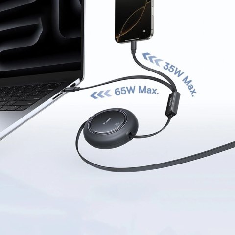 Kabel zwijany Baseus Free2Pull Mini 100W 3w1 USB-C - 2xUSB-C 1.2m - czarny
