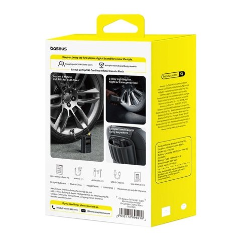 Kompresor bezprzewodowy Baseus GoTrip VA1 Super Mini z 3 końcówkami - czarny Baseus