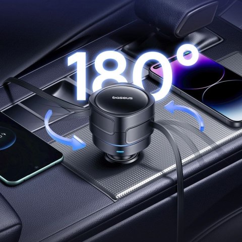 Ładowarka samochodowa Baseus Enjoyment Max 60W ze zwijanymi kablami USB-C i Lightning - czarna Baseus