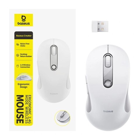 Mysz bezprzewodowa Baseus F02 ergonomiczna USB 2.4GHz - biała Baseus