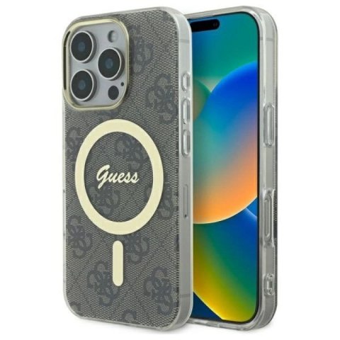 Etui Guess IML 4G MagSafe na iPhone 16 Pro - brązowe Guess