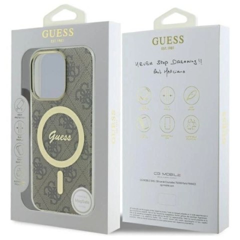 Etui Guess IML 4G MagSafe na iPhone 16 Pro - brązowe Guess