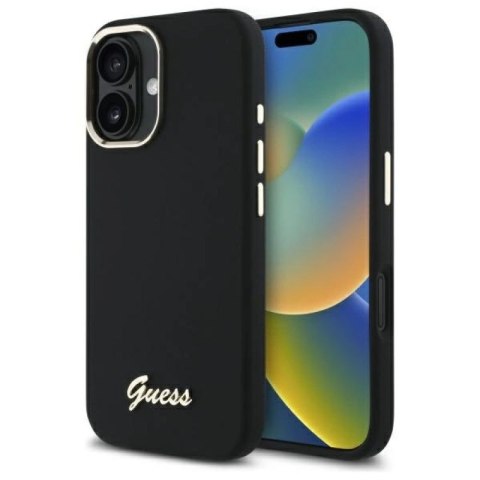 Etui Guess Silicone Script Metal Logo & Frame na iPhone 16 Plus - czarne Guess
