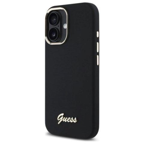 Etui Guess Silicone Script Metal Logo & Frame na iPhone 16 Plus - czarne Guess