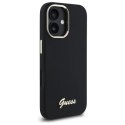 Etui Guess Silicone Script Metal Logo & Frame na iPhone 16 Plus - czarne Guess