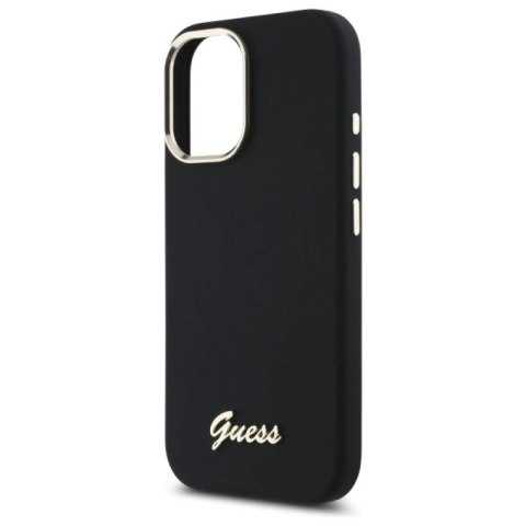 Etui Guess Silicone Script Metal Logo & Frame na iPhone 16 Plus - czarne Guess