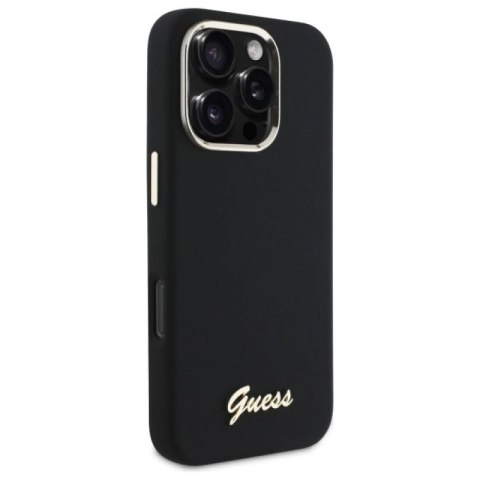 Etui Guess Silicone Script Metal Logo & Frame na iPhone 16 Pro Max - czarne Guess