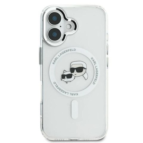 Etui Karl Lagerfeld IML Metal Karl&Choupette Head MagSafe na iPhone 16 Plus - białe Karl Lagerfeld