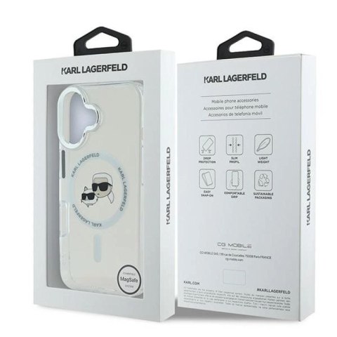 Etui Karl Lagerfeld IML Metal Karl&Choupette Head MagSafe na iPhone 16 Plus - białe Karl Lagerfeld