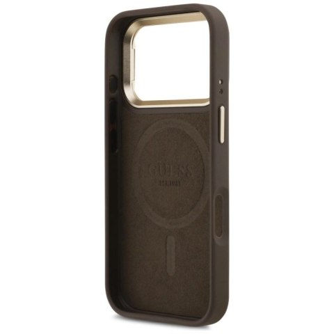 Etui Guess 4G PU Triangle Logo & Stand Camera Magsafe na iPhone 17 Pro - brązowe Guess