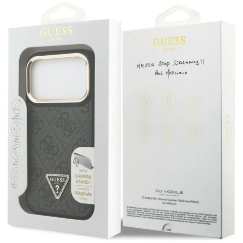 Etui Guess 4G PU Triangle Logo & Stand Camera Magsafe na iPhone 17 Pro - czarne Guess