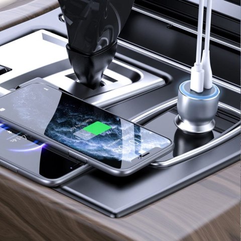 Ładowarka samochodowa Dudao R4Ultra 120W Power Delivery Quick Charge LED USB-A USB-C - szary Dudao