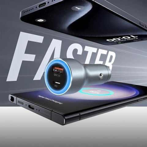 Ładowarka samochodowa Dudao R4Ultra 120W Power Delivery Quick Charge LED USB-A USB-C - szary Dudao