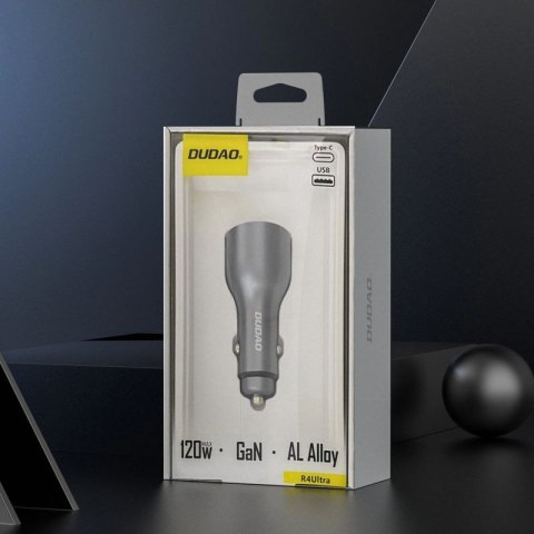 Ładowarka samochodowa Dudao R4Ultra 120W Power Delivery Quick Charge LED USB-A USB-C - szary Dudao