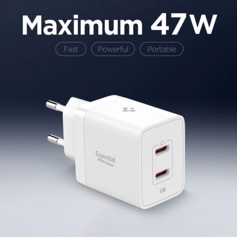Ładowarka sieciowa Spigen Essential EE472EU 2-porty USC-C 47W - biała Spigen
