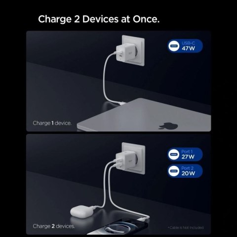 Ładowarka sieciowa Spigen Essential EE472EU 2-porty USC-C 47W - biała Spigen