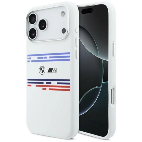Etui BMW M Silicon Horizontal Line MagSafe na iPhone 17 Pro Max- białe BMW