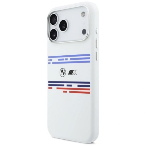 Etui BMW M Silicon Horizontal Line MagSafe na iPhone 17 Pro Max- białe BMW