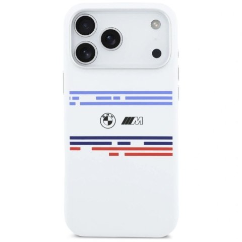 Etui BMW M Silicon Horizontal Line MagSafe na iPhone 17 Pro Max- białe BMW