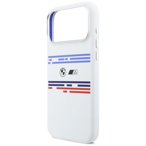 Etui BMW M Silicon Horizontal Line MagSafe na iPhone 17 Pro Max- białe BMW