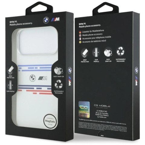 Etui BMW M Silicon Horizontal Line MagSafe na iPhone 17 Pro Max- białe BMW