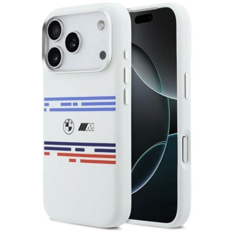 Etui BMW M Silicon Horizontal Line MagSafe na iPhone 17 Pro- białe BMW