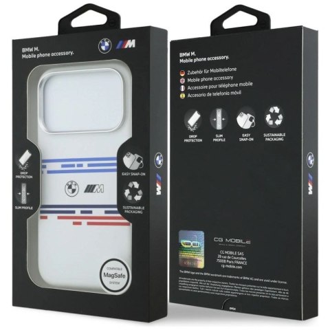 Etui BMW M Silicon Horizontal Line MagSafe na iPhone 17 Pro- białe BMW