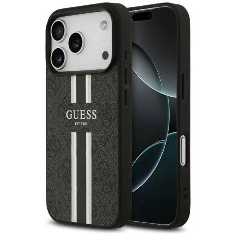 Etui Guess 4G Printed Stripes MagSafe na iPhone 17 Pro - czarne Guess