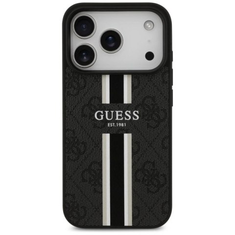 Etui Guess 4G Printed Stripes MagSafe na iPhone 17 Pro - czarne Guess