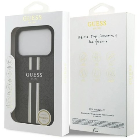 Etui Guess 4G Printed Stripes MagSafe na iPhone 17 Pro - czarne Guess