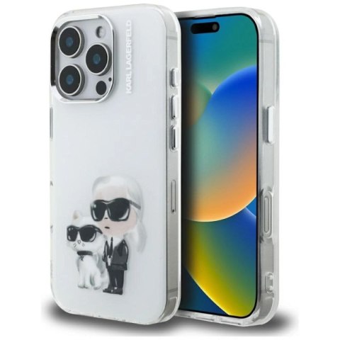 Etui Karl Lagerfeld IML Aquarelle Karl & Choupette & Logo na iPhone 16 Pro - białe Karl Lagerfeld