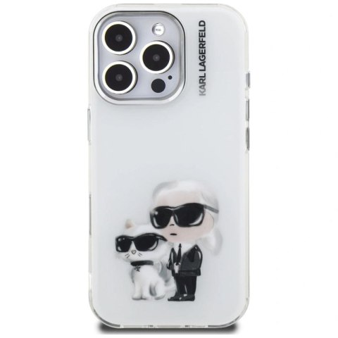 Etui Karl Lagerfeld IML Aquarelle Karl & Choupette & Logo na iPhone 16 Pro - białe Karl Lagerfeld