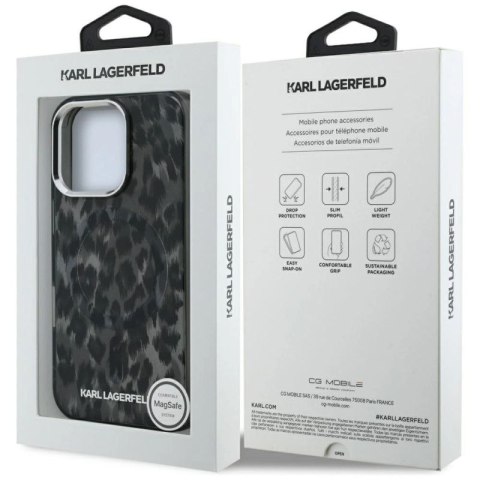 Etui Karl Lagerfeld IML Leopard Pattern MagSafe na iPhone 16 Pro - czarne Karl Lagerfeld