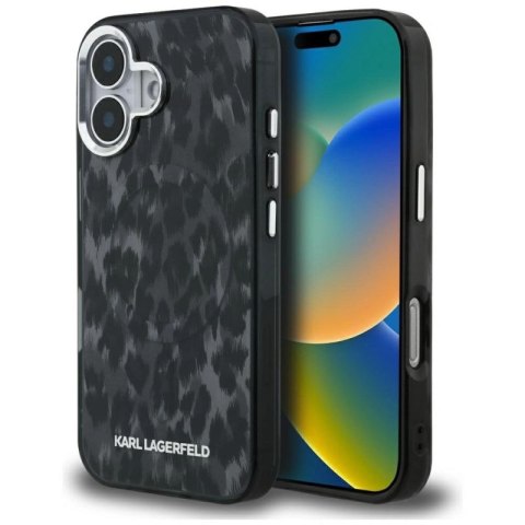 Etui Karl Lagerfeld IML Leopard Pattern MagSafe na iPhone 16 - czarne Karl Lagerfeld