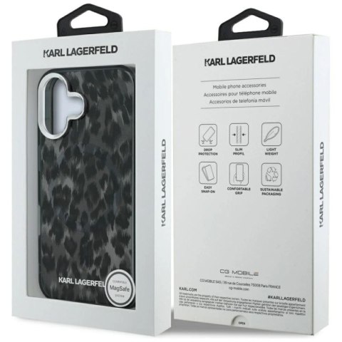 Etui Karl Lagerfeld IML Leopard Pattern MagSafe na iPhone 16 - czarne Karl Lagerfeld