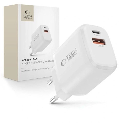 Ładowarka sieciowa Tech-Protect NCA45W-GAN 2-Porty USB-C / USB-A 45W - biała Tech-Protect